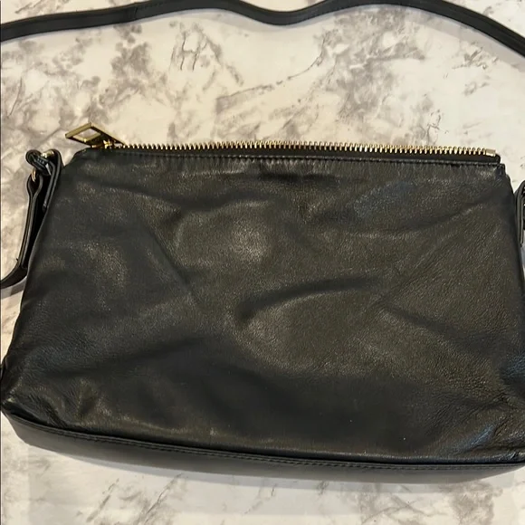 Vince Camuto Black and Gold Crossbody Bag with V-Shaped Zipper Design - Picture 3 of 6